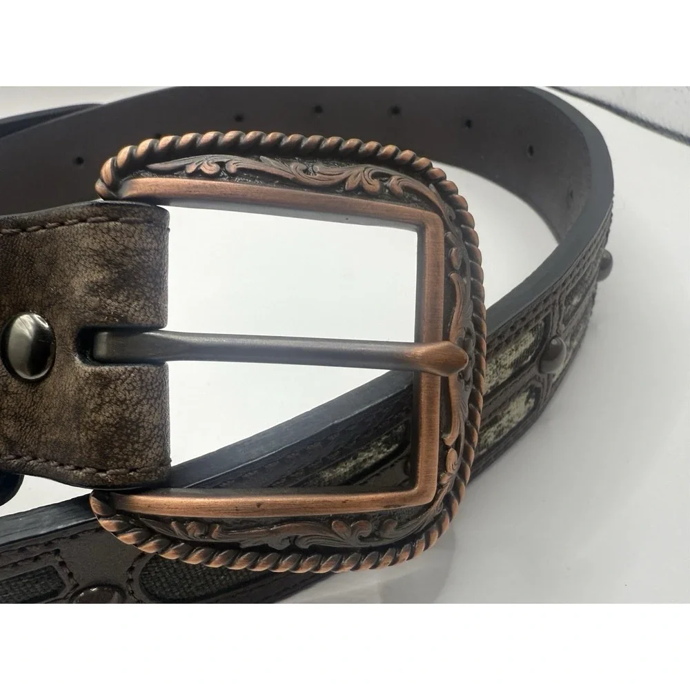 Ariat Men's Brown Basket Weave Tooled Leather‎ Western Belt A1019644 Size 38